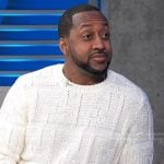 Jaleel White’s white knit sweater on Access Hollywood