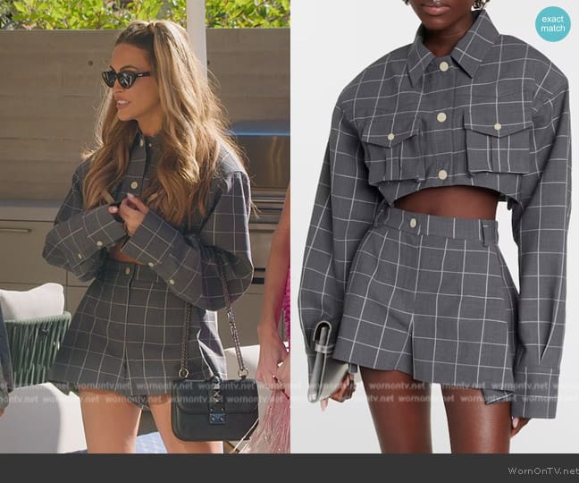 The Mannei  Pavlle Checked Cropped Jacket worn by Chrishell Stause on Selling Sunset