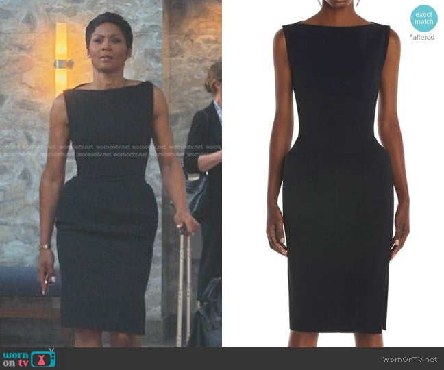 Mugler Exaggerated Hip Sleeveless Sheath Dress worn by Jax Stewart (Emayatzy Corinealdi) on Reasonable Doubt