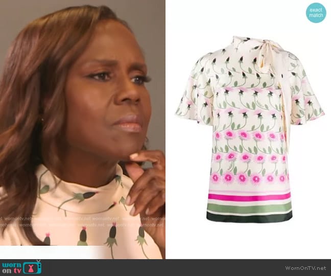 Valentino Tie-Neck Floral Blouse worn by Deborah Roberts on Good Morning America