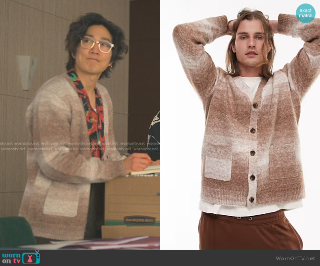 Topman Ombre Cardigan in brown worn by Daniel Kim (Tim Jo) on Reasonable Doubt