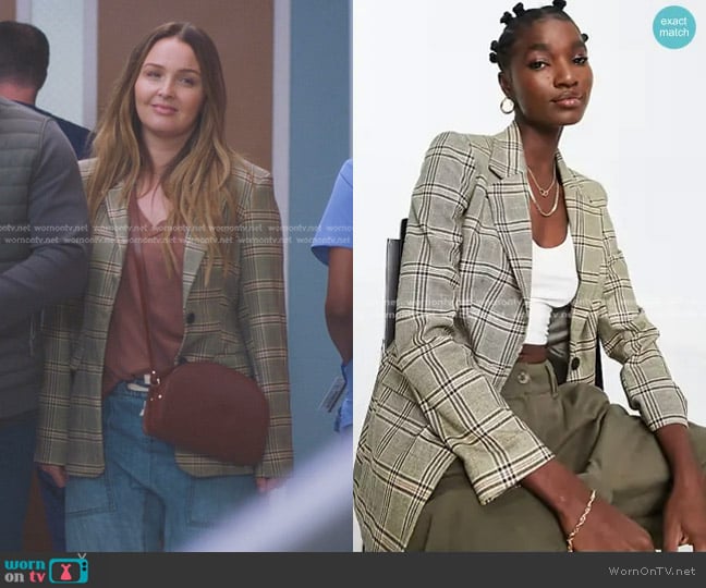 Topshop Plaid Suit Jacket in Green worn by Jo Wilson (Camilla Luddington) on Greys Anatomy