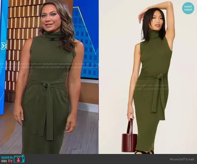 Toccin Turtleneck Sweater Dress in Green worn by Ginger Zee on Good Morning America