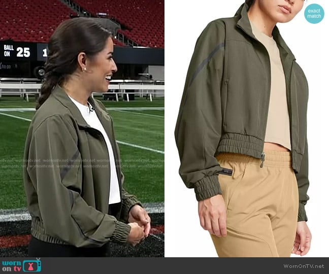 Under Armour Unstoppable Crop Jacket in Marine Od Green/Black worn by Kaylee Hartung on Today