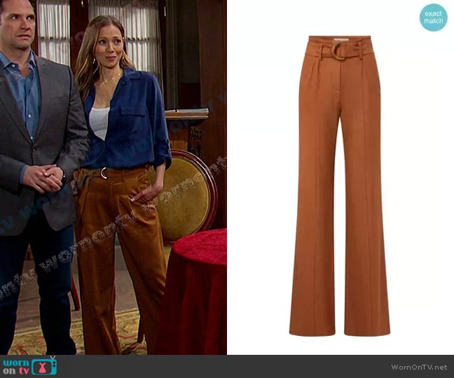 Veronica Beard Sunny Belted Pants in Golden Brown worn by Ava Vitali (Tamara Braun ) on Days of our Lives