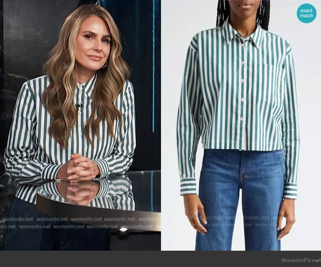 Veronica Beard Maia Cotton Poplin Crop Shirt worn by Keltie Knight on E! News