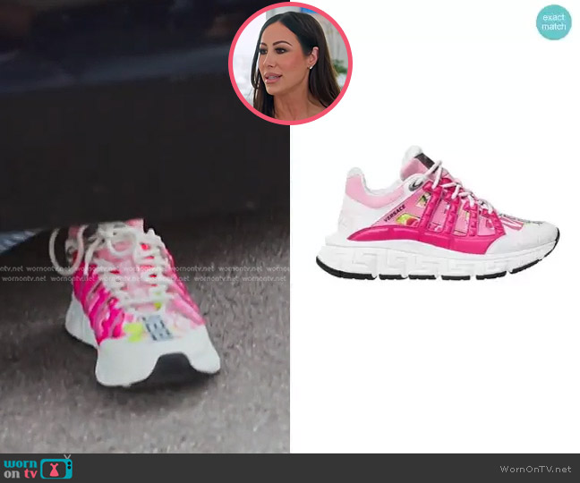 Versace Trigreca Logo Orchid Print Sneakers worn by Angie Katsanevas on The Real Housewives of Salt Lake City