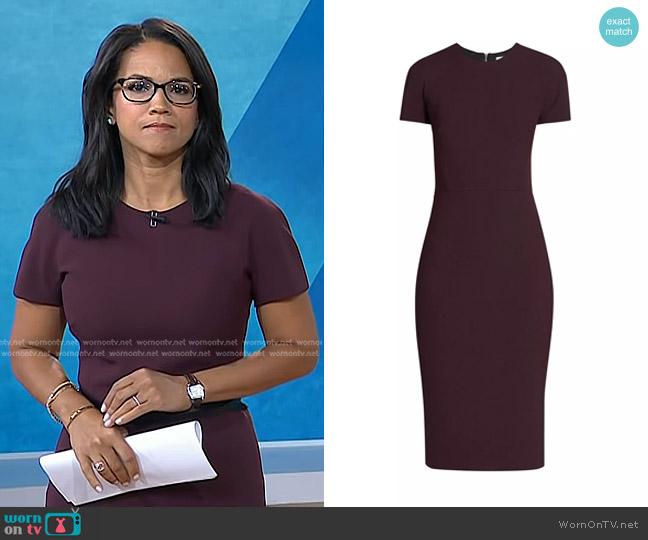 Victoria Beckham Body-Con Midi-Dress in Deep Mahogany worn by Laura Jarrett on Today