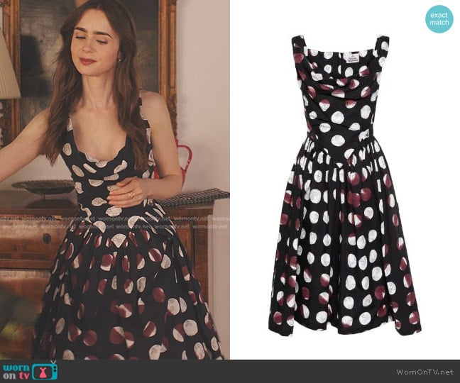 Vivienne Westwood Sunday Printed Midi Dress worn by Emily Cooper (Lily Collins) on Emily in Paris