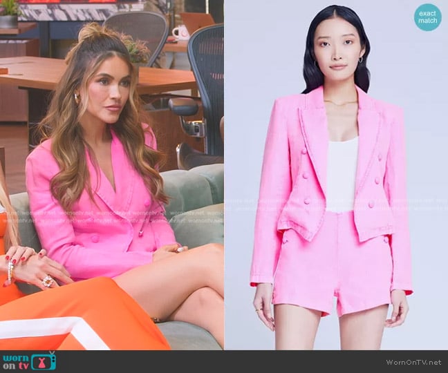 L'Agence Wayne Linen Blazer and Jude Short worn by Chrishell Stause on Selling Sunset