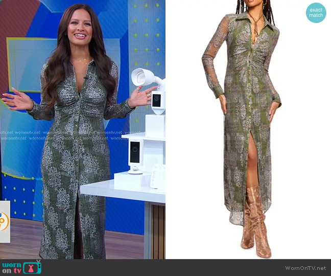 Ramy Brook Wyatt Dress in Dark Sage Tartan worn by Rocsi Diaz on Good Morning America