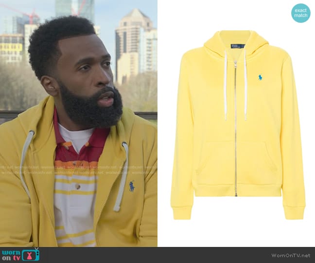 Polo Ralph Lauren Zip Front Hoodie in Yellow worn by Jamarion Tucker (Christopher Mychael Watson) on Reasonable Doubt