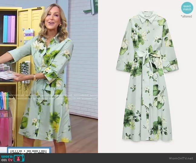 Zara Floral Shirtdress in Blue worn by Lara Spencer on Good Morning America