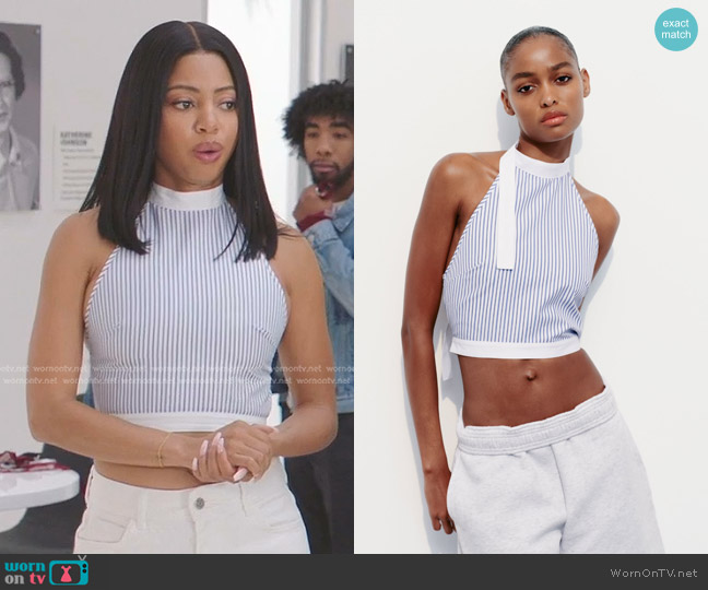 Zara Striped Poplin Halter Top worn by Thea (Camille Hyde) on All American Homecoming