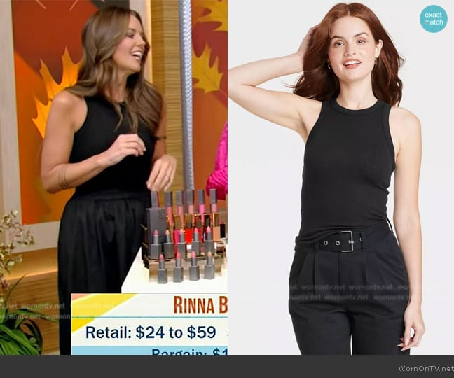 A New Day Slim Fit Ribbed High Neck Tank Top worn by Monica Mangin on Live with Kelly and Mark