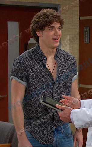 Aaron’s black floral short sleeve shirt on Days of our Lives