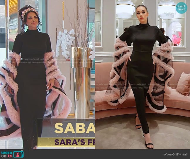 Sara’s black ruffle bell sleeve dress on The Real Housewives of Dubai