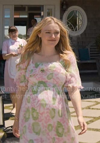 Abby's pink and green floral dress on The Perfect Couple