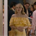 Abby’s yellow eyelet off-shoulder dress on The Perfect Couple