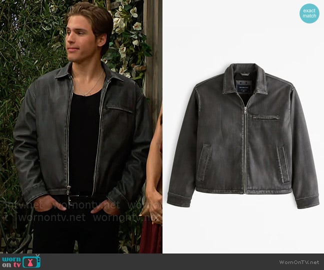 Abercrombie Cropped Vegan Leather Zip Trucker Jacket worn by Will Spencer (Crew Morrow) on The Bold and the Beautiful