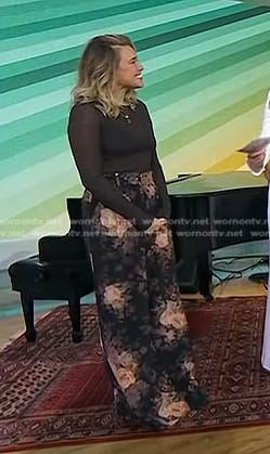 Rachel Platten's black floral wide-leg pants on Today