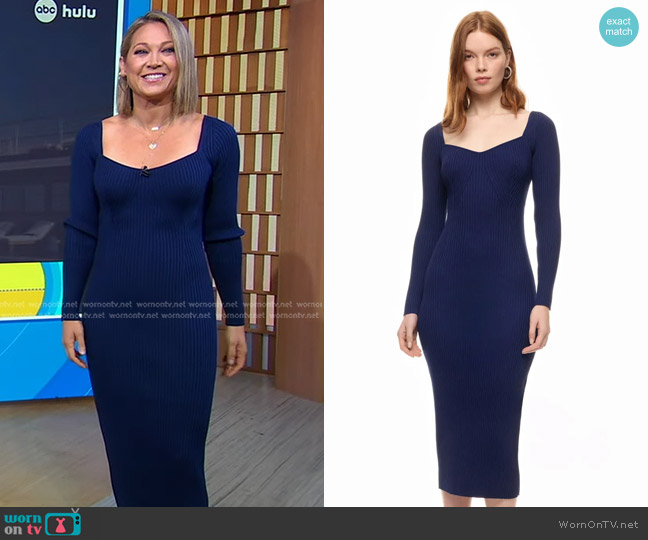 Adam Lippes Collective Sweetheart Knit Midi Dress worn by Ginger Zee on Good Morning America