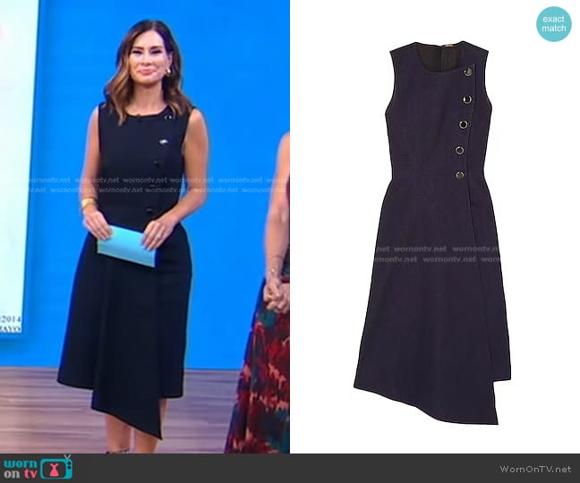 Adam Lippes Denim Midi Dress worn by Rebecca Jarvis on Good Morning America