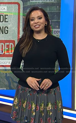Adelle's black top and floral pleated skirt on Today