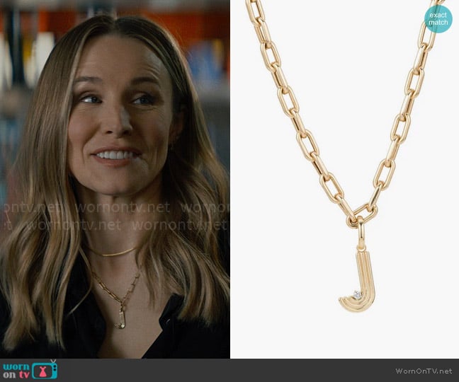 Adina Reyter Initial Diamond Pendant Necklace worn by Joanne (Kristen Bell) on Nobody Wants This