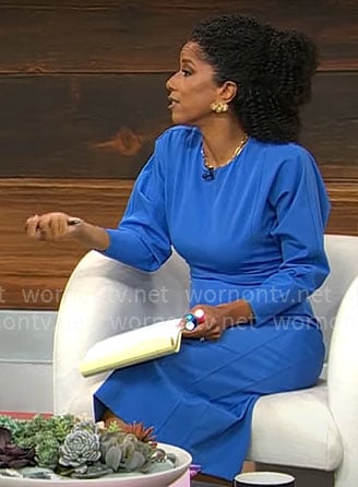 Adriana Diaz's blue long sleeved midi dress on CBS Mornings