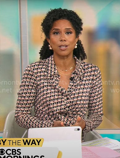 Adriana Diaz's geometric print jumspuit on CBS Mornings