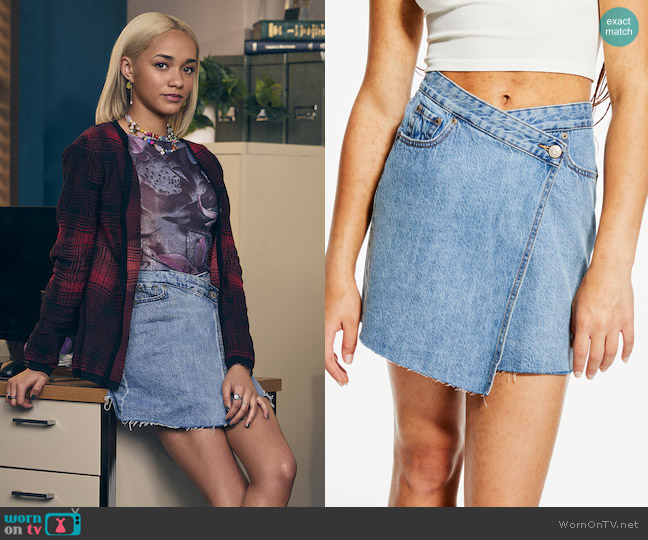 Aeropostale Premium Air High-Waisted Wrap Denim Skirt worn by Ava (Amirah J) on High Potential