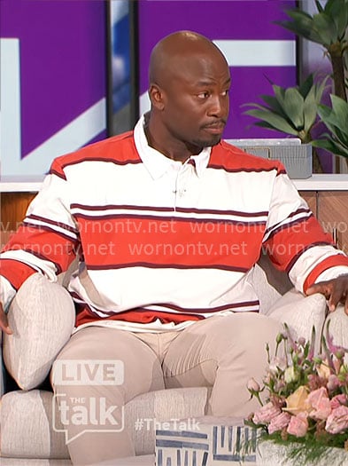 Akbar's red striped polo shirt on The Talk