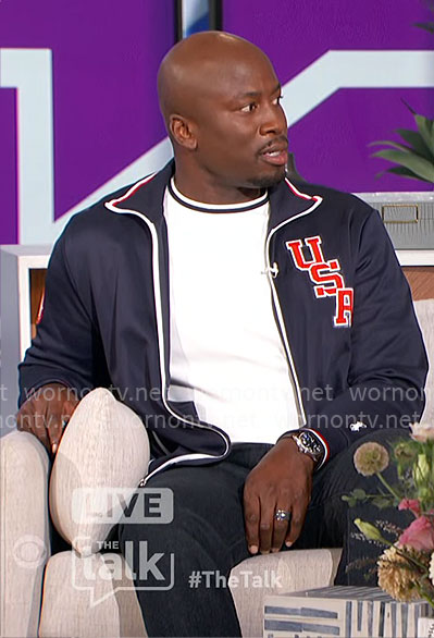 Akbar's navy USA track jacket on The Talk