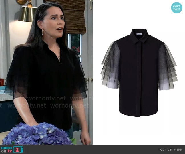 Akris Punto Tulle-Sleeve Blouse worn by Lois Cerullo (Rena Sofer) on General Hospital