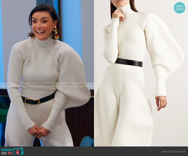 Alaia Asymmetric Ribbed Turtleneck Sweater worn by Bronwyn Newport on The Real Housewives of Salt Lake City