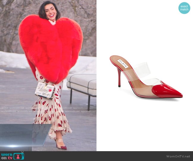 Alaia High Love Heart Pointed Toe Mule in Laque worn by Bronwyn Newport on The Real Housewives of Salt Lake City