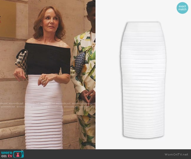 Sylvie’s white ribbed pencil skirt on Emily in Paris