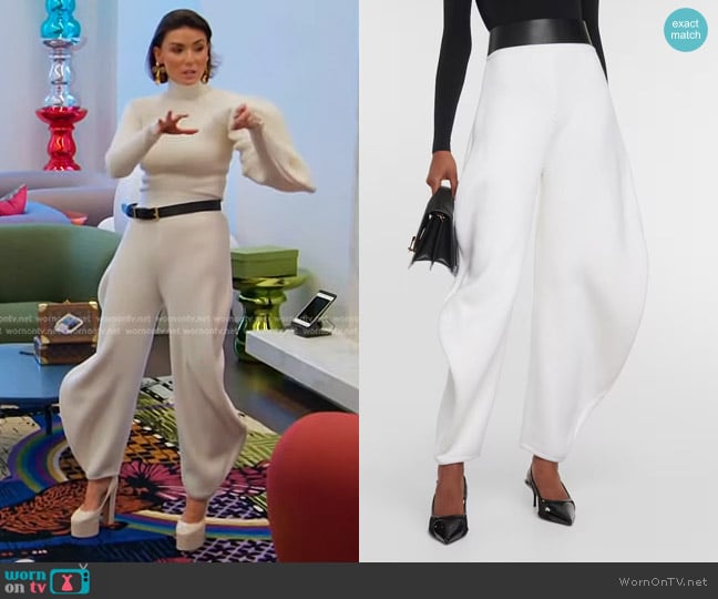 Alaia Round Rib-Knit Barrel-Leg Pants worn by Bronwyn Newport on The Real Housewives of Salt Lake City