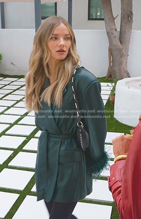 Alanna's green leather jacket and shoulder bag on Selling Sunset