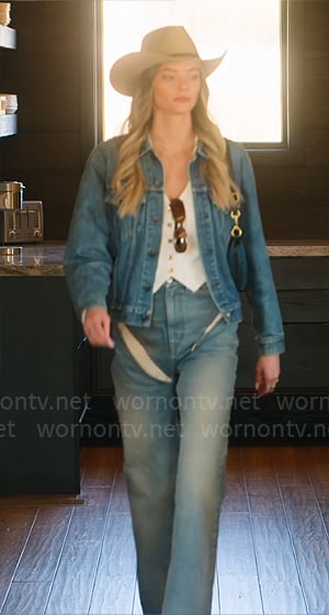 Alanna's white vest, cutout jeans, and denim jacket on Selling Sunset