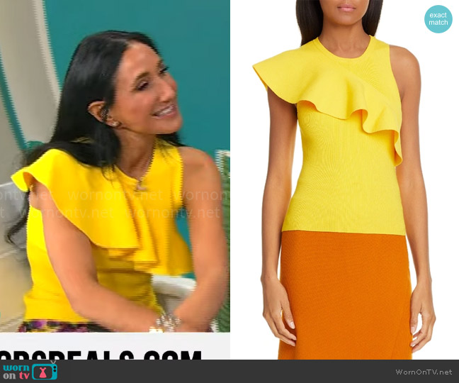 A.L.C. Malia Ruffle Top worn by Elizabeth Werner on CBS Mornings