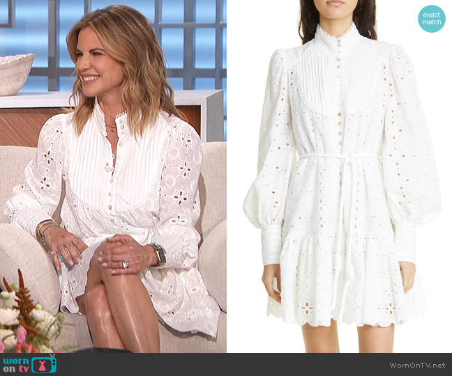 Alemais Evie Broderie Anglaise Long Sleeve Organic Cotton Mini Shirtdress in White worn by Natalie Morales on The Talk