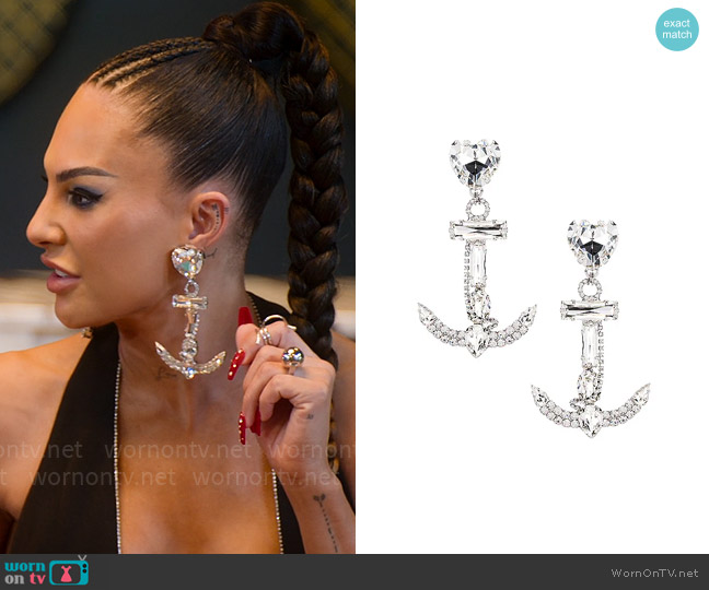 Alessandra Rich Crystal Anchor Earrings worn by Amanza Smith on Selling Sunset