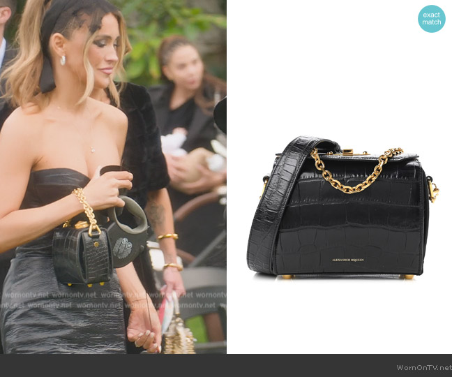 Alexander McQueen Calfskin Crocodile Embossed Box Shoulder Bag worn by Chrishell Stause on Selling Sunset