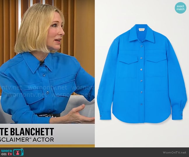 Alexander McQueen Paneled grain de poudre wool shirt worn by Cate Blanchett on CBS Mornings