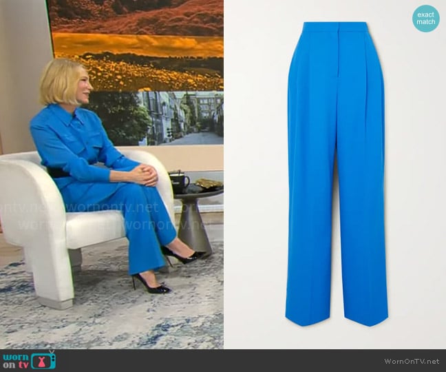 Alexander McQueen Pleated grain de poudre wool straight-leg pants worn by Cate Blanchett on CBS Mornings