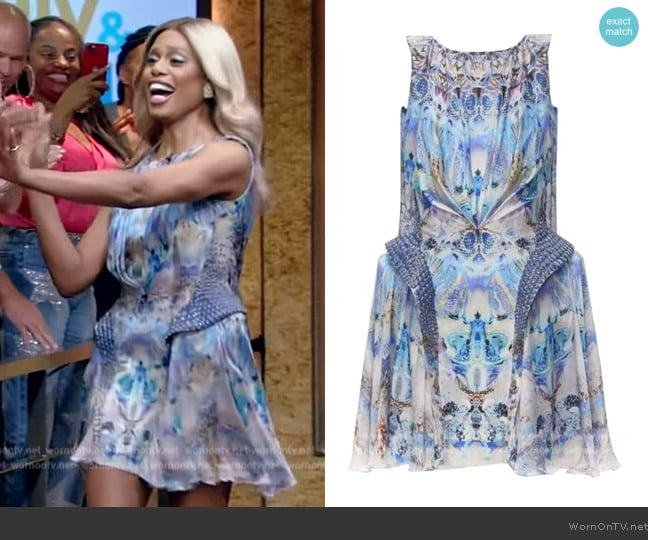 Alexander McQueen Runway Platos Atlantis blue embellished dress worn by Laverne Cox on Live with Kelly and Mark