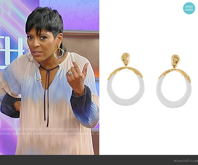 Alexis Bittar Molten Lucite Hoop Drop Earrings worn by Tamron Hall on Tamron Hall Show