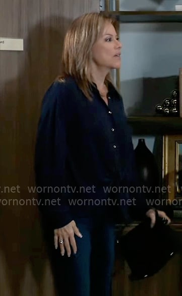 Alexis’ navy tie front shirt on General Hospital